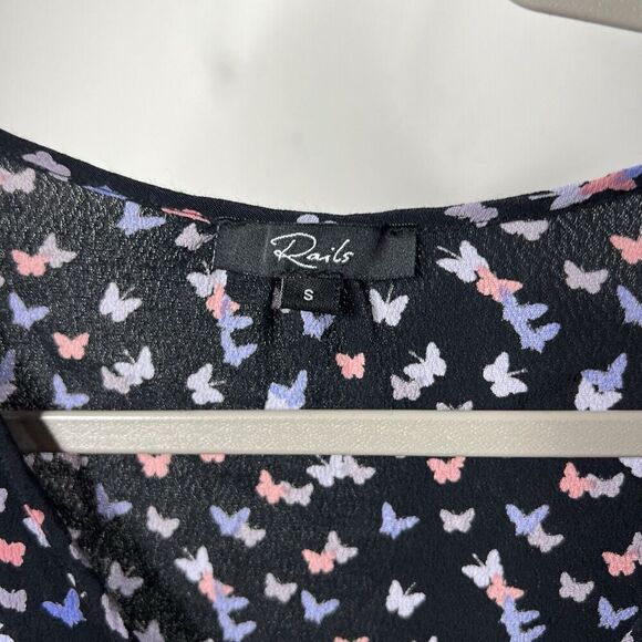 Rails Top Womens Small Beaux Mariposa Butterfly Print Ruffle Waist Blouse Boho - Picture 10 of 16